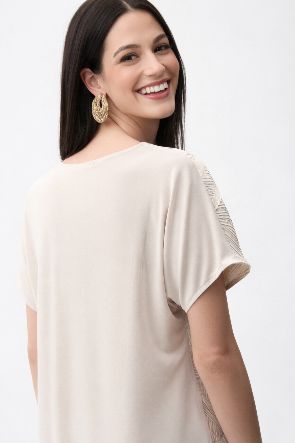 Tunique boxy 261160 en satin plissé avec tricot soyeux au dos J.RIBKOFF