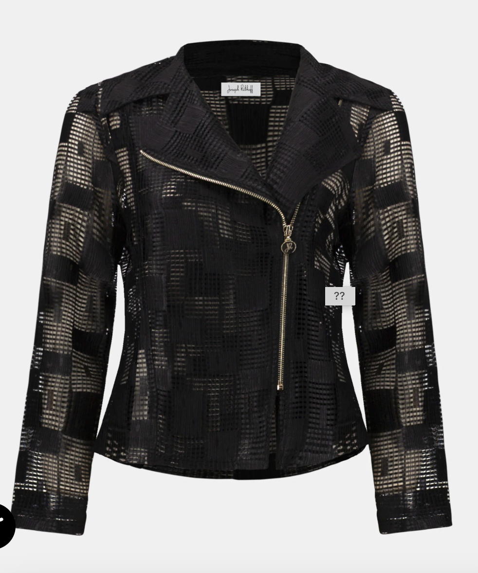 Blouson moto 261074 en filet géométrique avec fermeture éclair asymétrique J.RIBKOFF