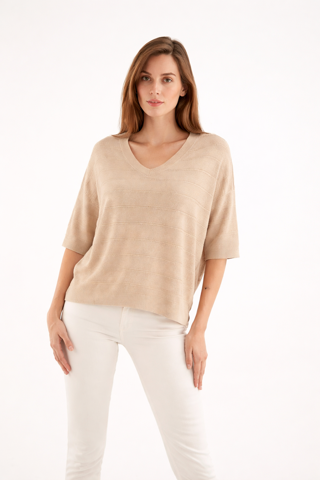 PULL ARVID en COL V avec Rayures ajourées ESTHEME