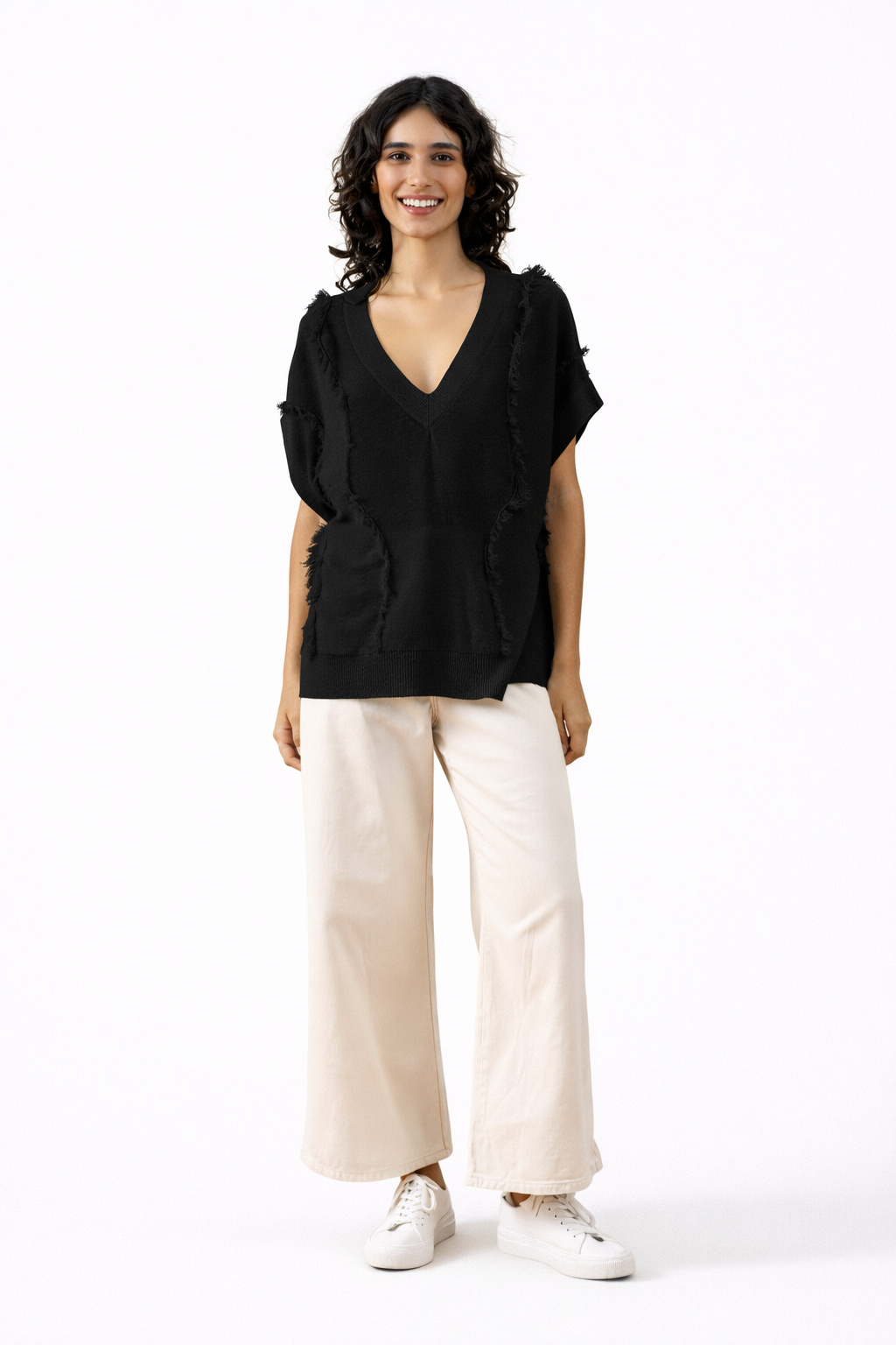 Pull Helba texturé bohème avec Col V A POIL