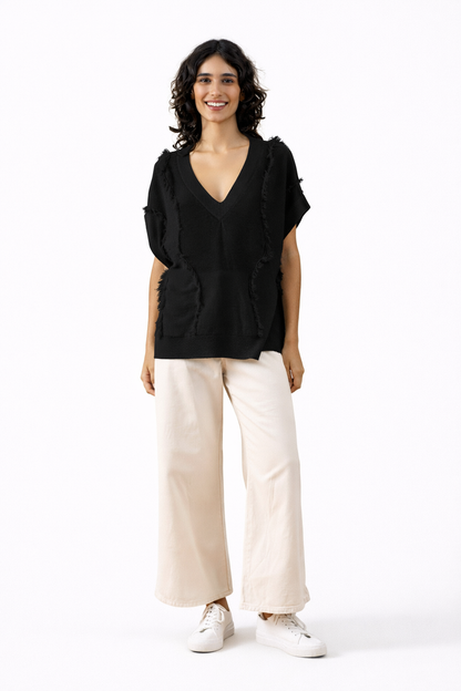 Pull Helba texturé bohème avec Col V A POIL