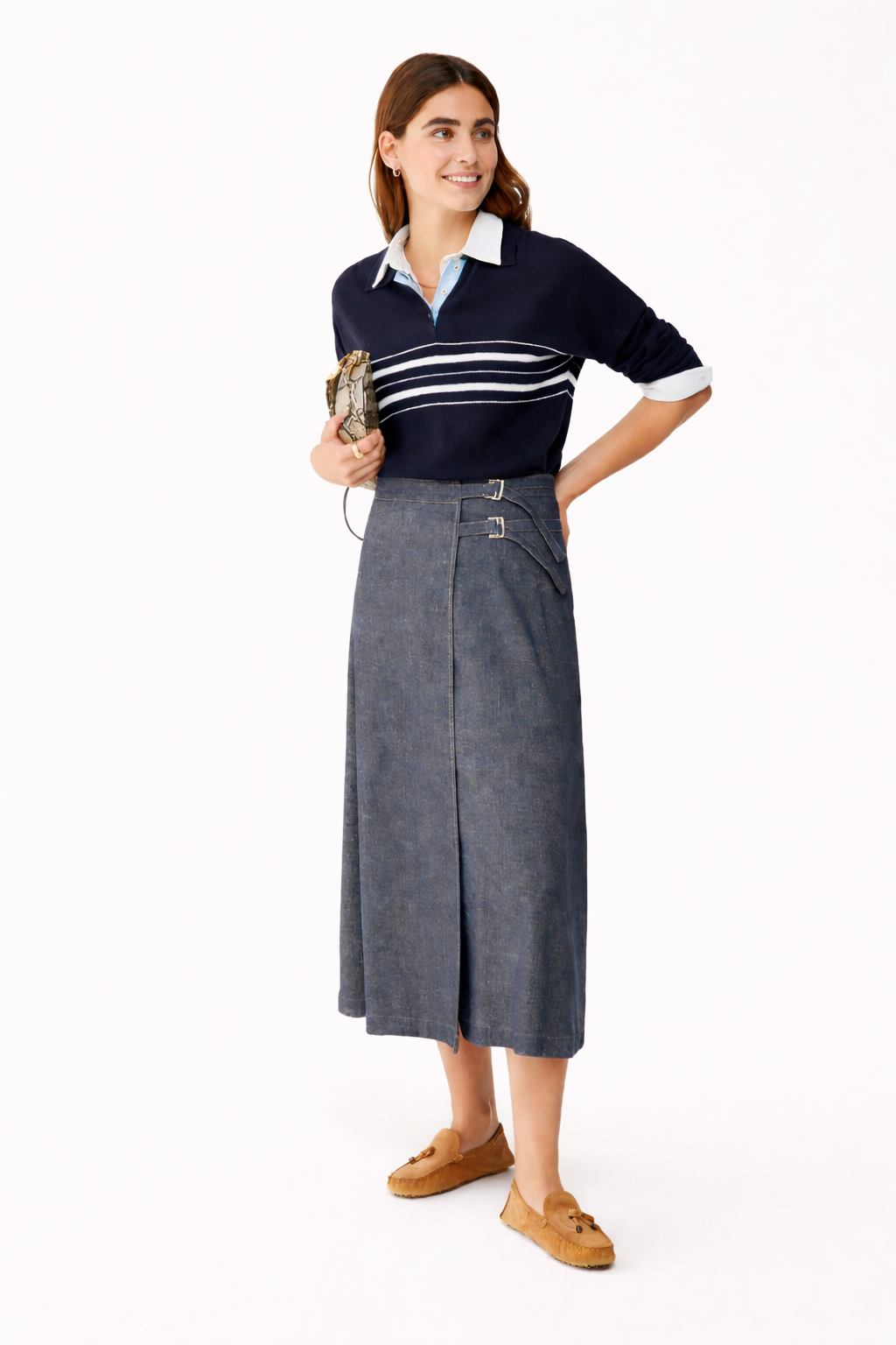 Jupe galosce midi en lin et coton  PENNYBLACK
