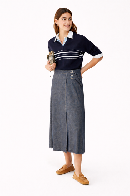 Jupe galosce midi en lin et coton  PENNYBLACK