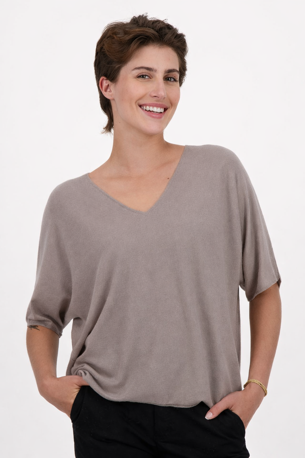 Pull Devise en manches courtes Col V A POIL