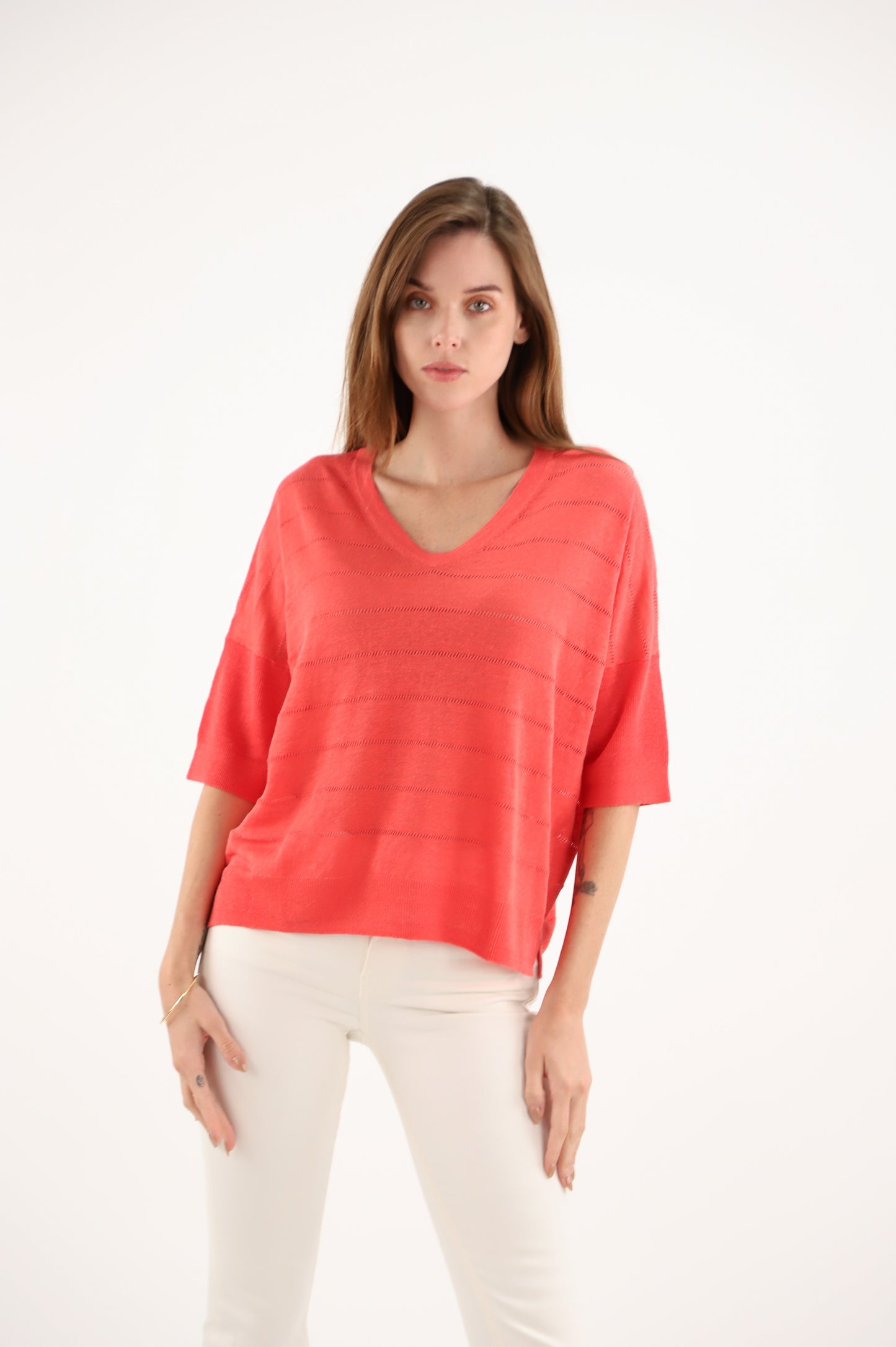 PULL ARVID en COL V avec Rayures ajourées  ESTHEME