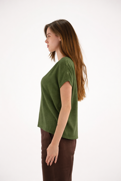 PULL IVAR en COL V  avec BOUTONS aux EPAULES ACTE2
