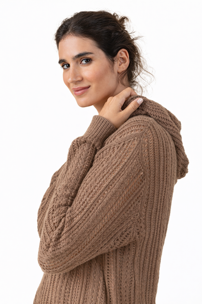 Gilet Hookyi à capuche, zippé, maille ajourée, A POIL