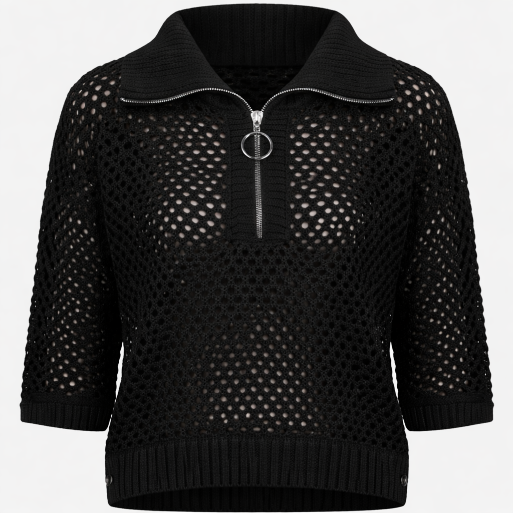 Pull 261634  en maille coupe ample, mélange de viscose avec encolure à fermeture éclair, J.RIBKOFF