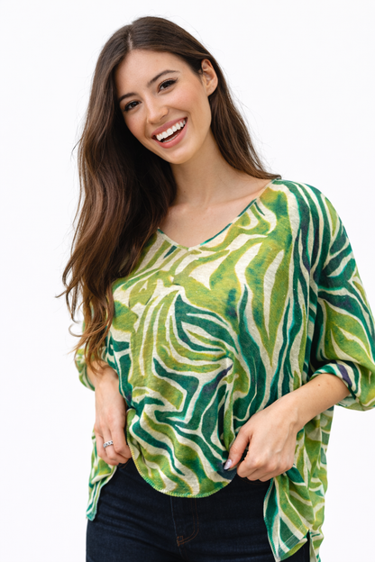 Pull Hicki imprimé vert manches larges  A POIL