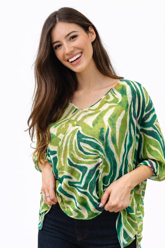 Pull Hicki imprimé vert manches larges  A POIL