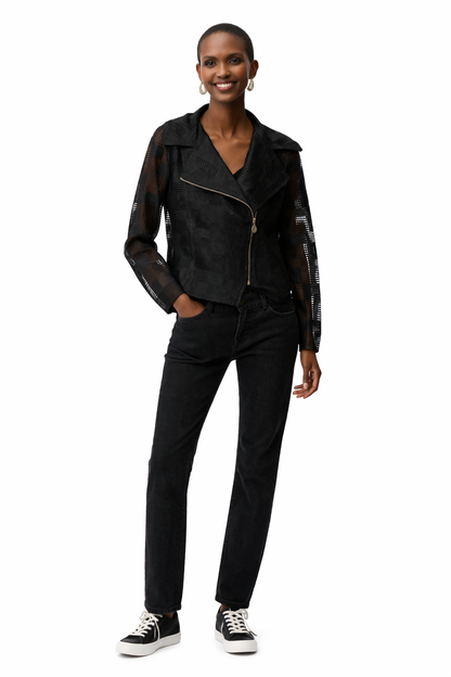 Blouson moto 261074 en filet géométrique avec fermeture éclair asymétrique  J.RIBKOFF