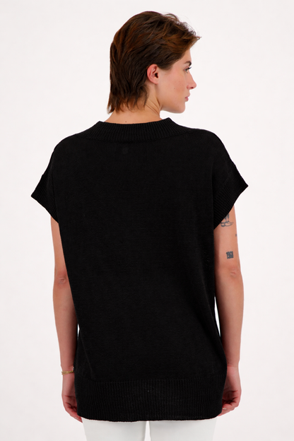 Pull Désormais col V noire A POIL