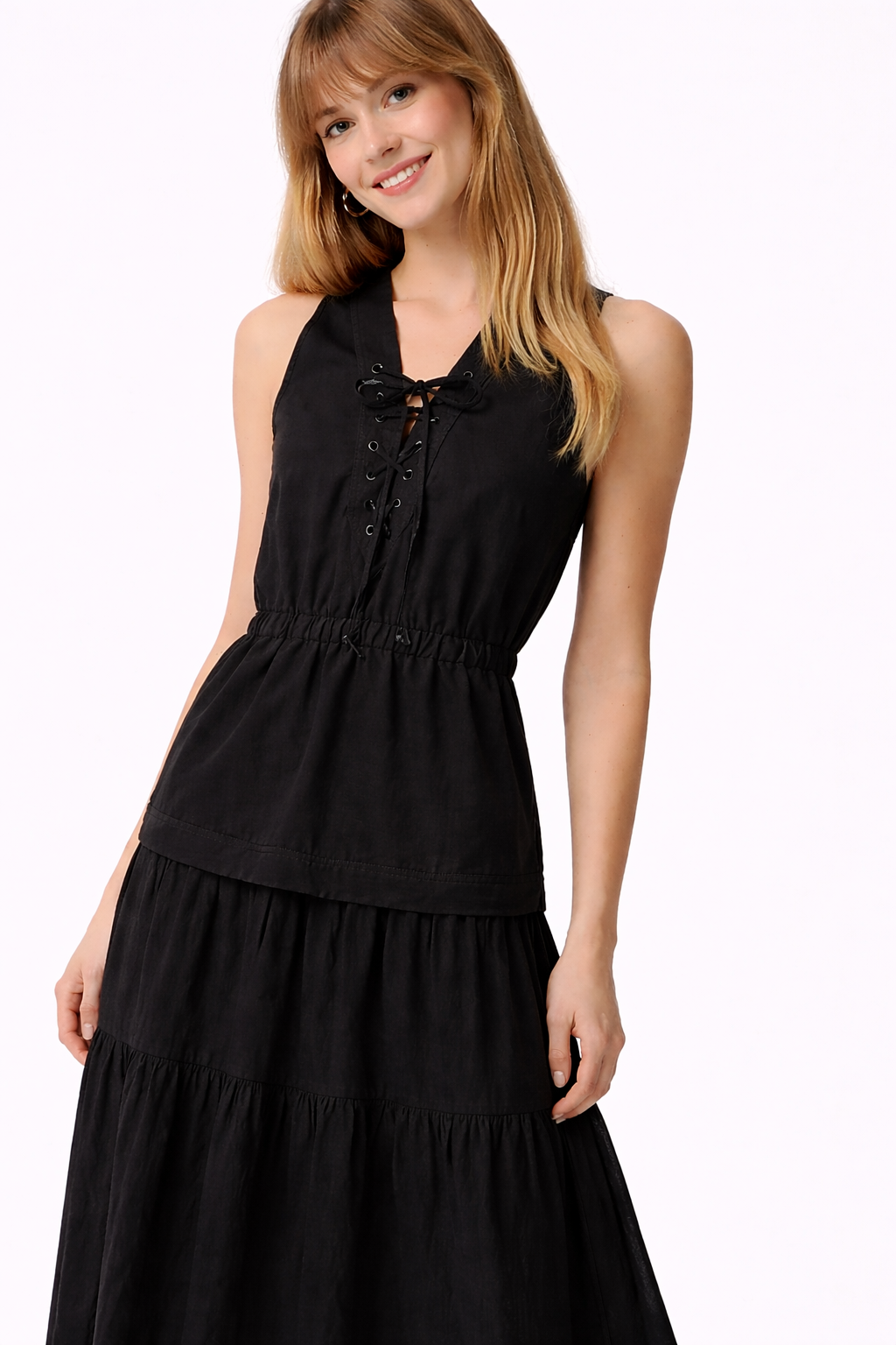 Robe longue casera  en coton à volant et rubans PINKO