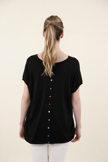 PULL OSKAR  en COL V avec BOUTONS COLORES dans le DOS  ESTHEME