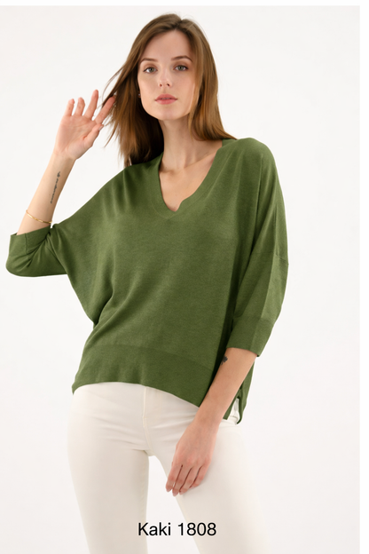 PULL ERIK  en SOIE et LIN avec col V  ESTHEME