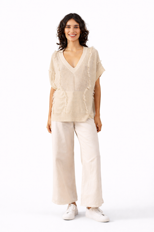 Pull Helba texturé bohème avec Col V A POIL