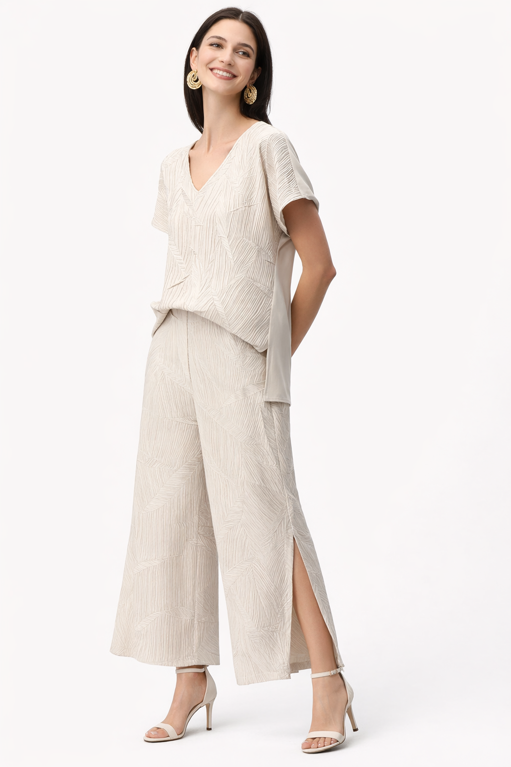 Pantalon-culotte 261161  à enfiler en satin plissé. J.RIBKOFF