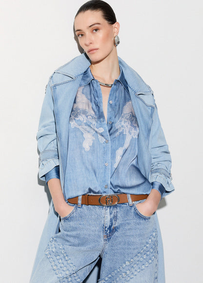 Chemise UA6343 à imprimé floral effet denim  LIU JO