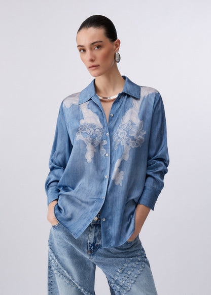 Chemise UA6343 à imprimé floral effet denim  LIU JO