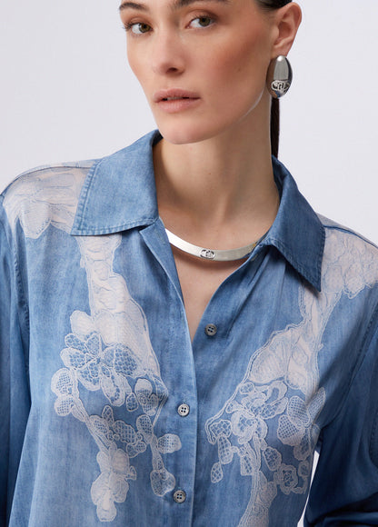 Chemise UA6343 à imprimé floral effet denim  LIU JO