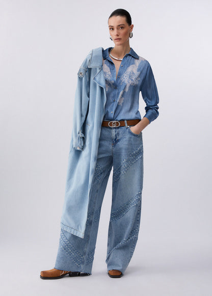 Chemise UA6343 à imprimé floral effet denim  LIU JO