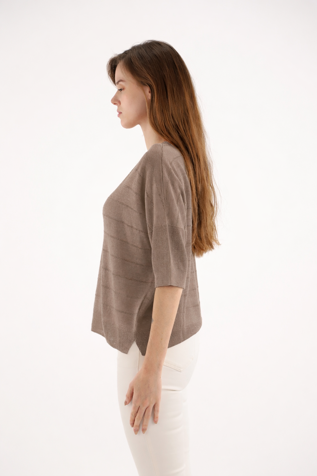 PULL ARVID COL V avec Rayures ajourées ESTHEME