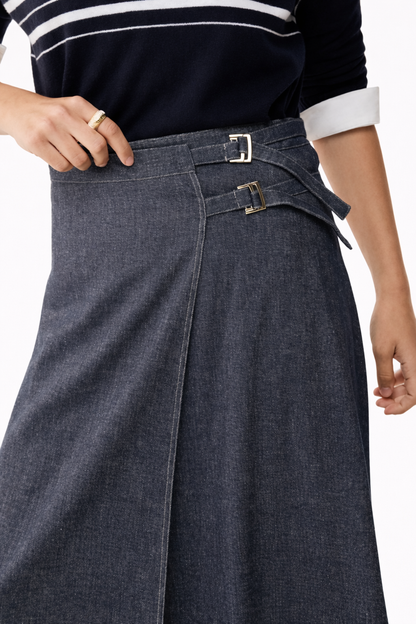 Jupe galosce midi en lin et coton  PENNYBLACK