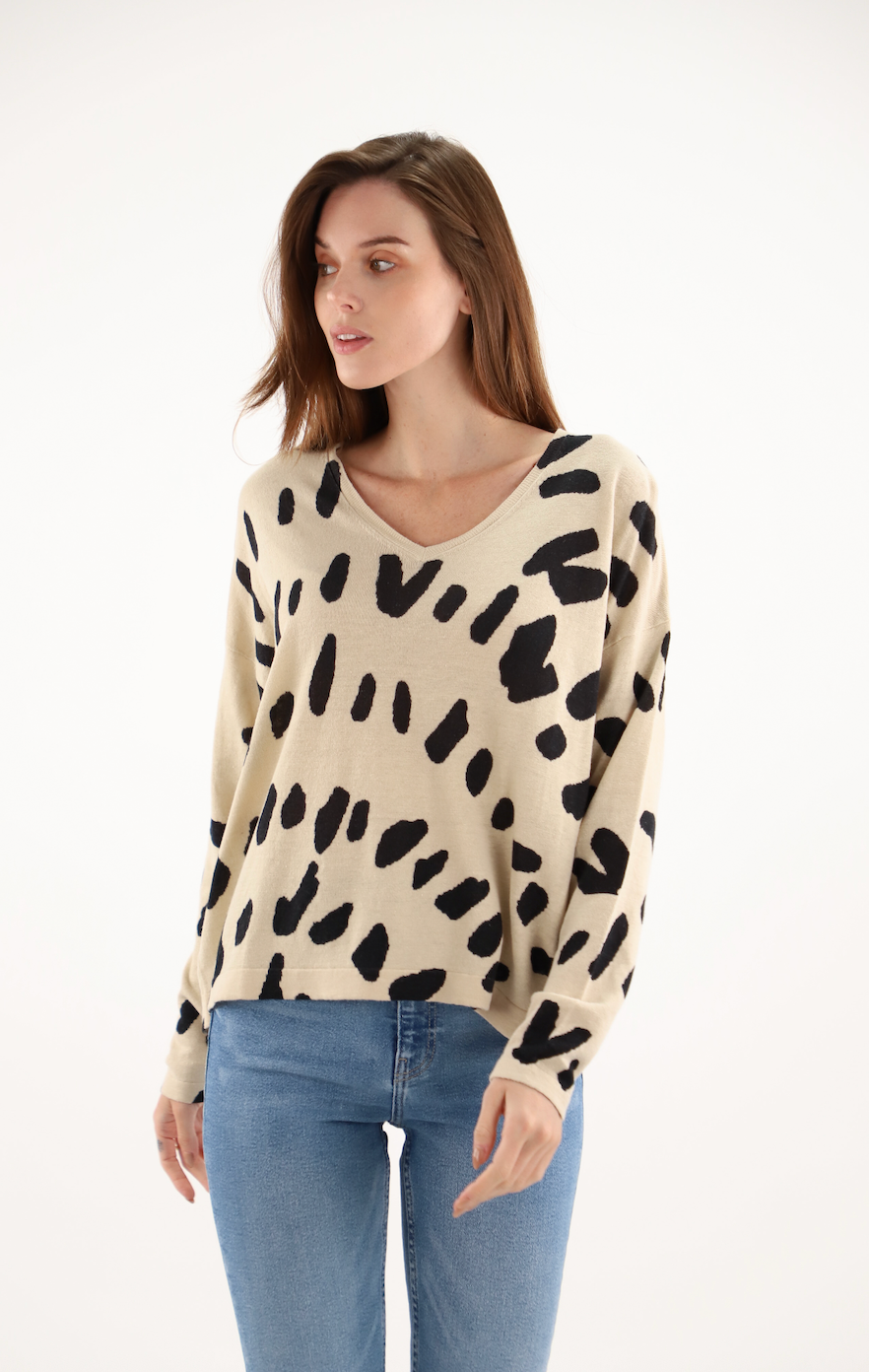 PULL KASPER à col V Imprimé éthique  ESTHEME