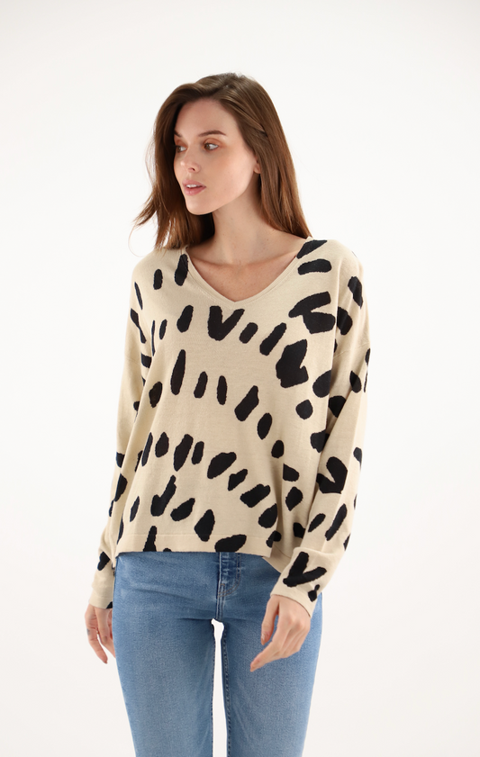 PULL KASPER à col V Imprimé éthique  ESTHEME