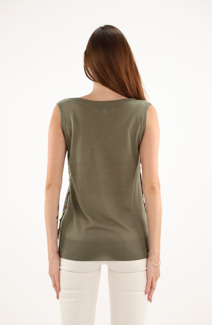 PULL DEBARDEUR LEIF à col V avec Boutons colorés  ESTHEME