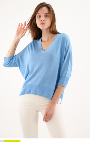 PULL ERIK  en SOIE et LIN avec col V  ESTHEME