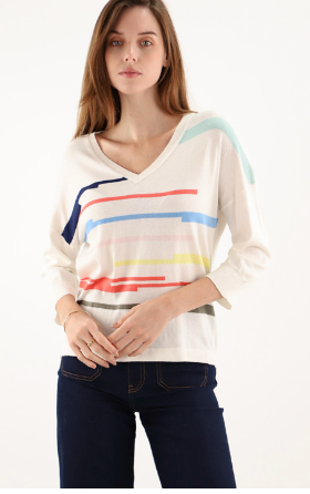 PULL NILS avec col  V et Rayures colorées  ESTHEME