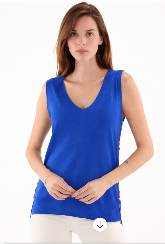 PULL DEBARDEUR LEIF à col V avec Boutons colorés  ESTHEME