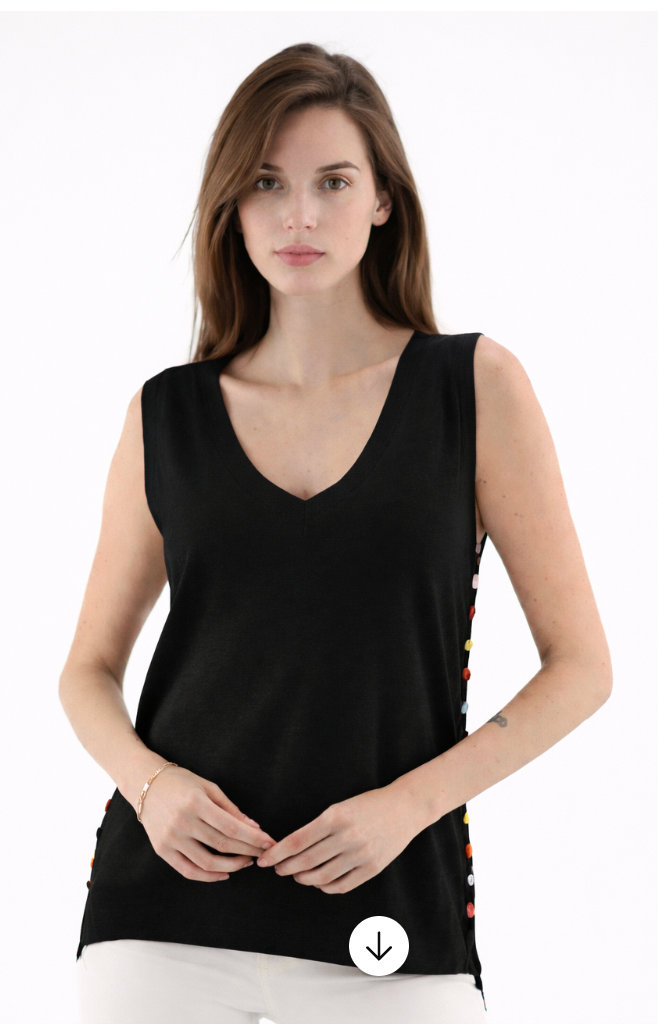 PULL DEBARDEUR LEIF à col V avec Boutons colorés  ESTHEME