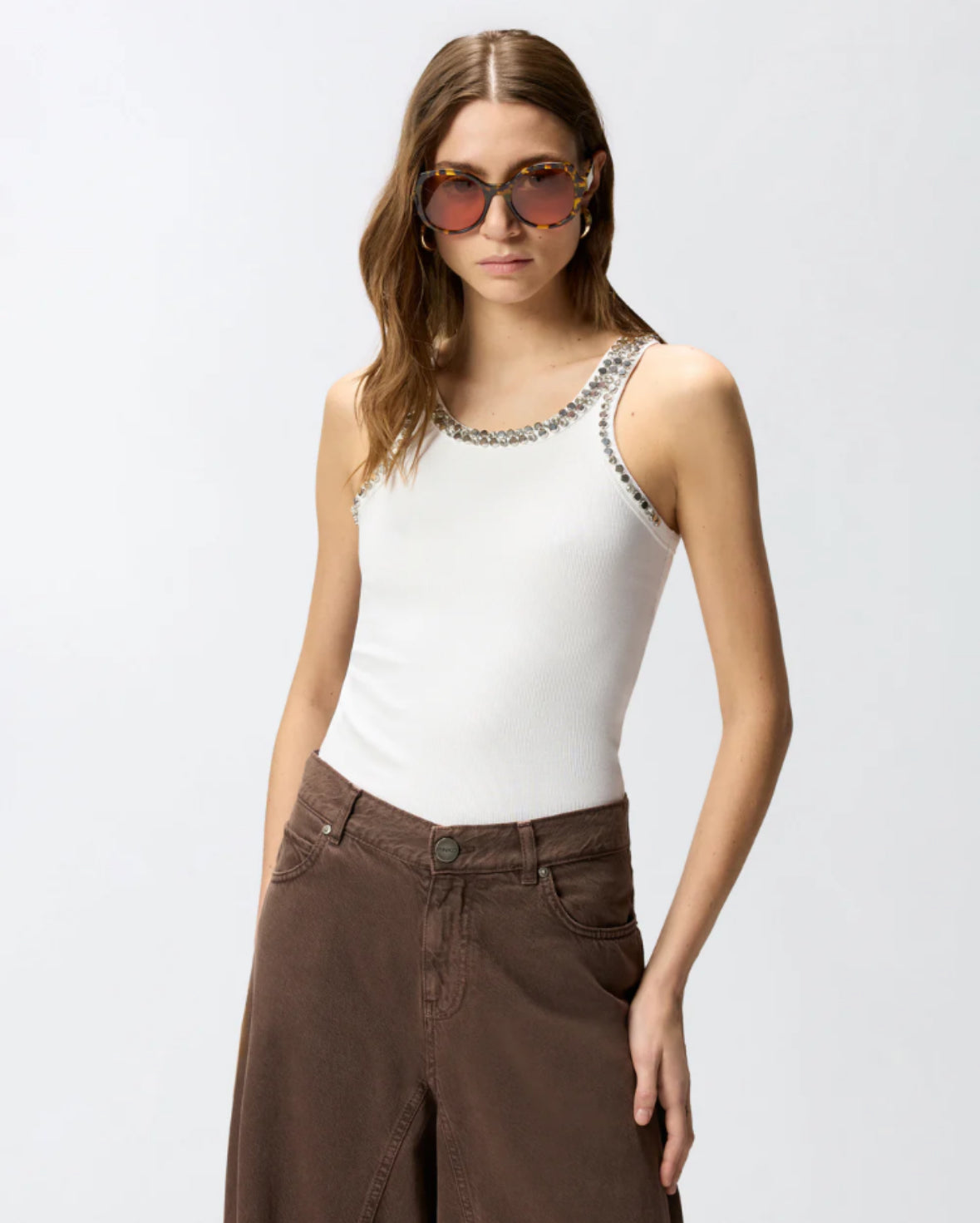 Débardeur Coriandoli en coton côtelé avec broderies bijoux PINKO