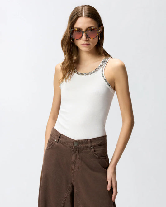 Débardeur Coriandoli en coton côtelé avec broderies bijoux PINKO