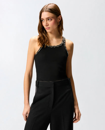 Débardeur Coriandoli en coton côtelé avec broderies bijoux PINKO