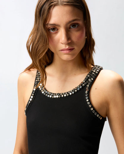 Débardeur Coriandoli en coton côtelé avec broderies bijoux PINKO