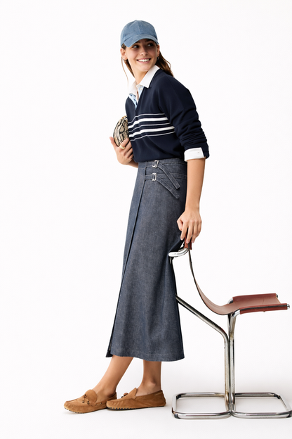 Jupe galosce midi en lin et coton  PENNYBLACK
