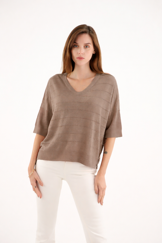 PULL ARVID COL V avec Rayures ajourées ESTHEME