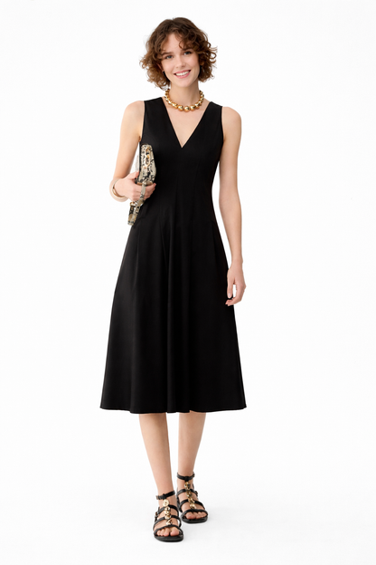 Robe maranta cintrée et évasé en satin mat  PENNYBLACK