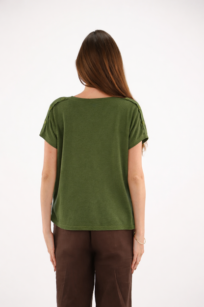 PULL IVAR en COL V  avec BOUTONS aux EPAULES ACTE2