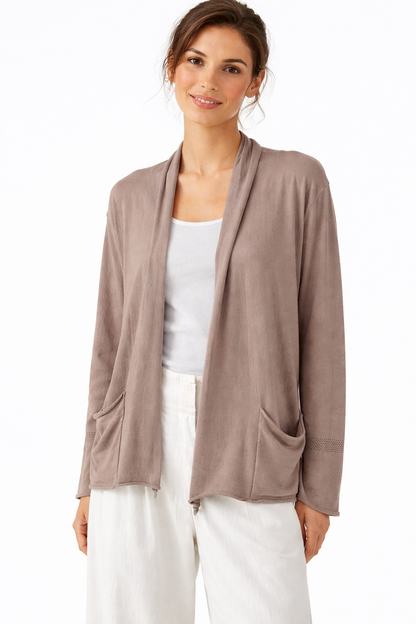 Gilet Hatus couleur taupe avec manches longues A POIL