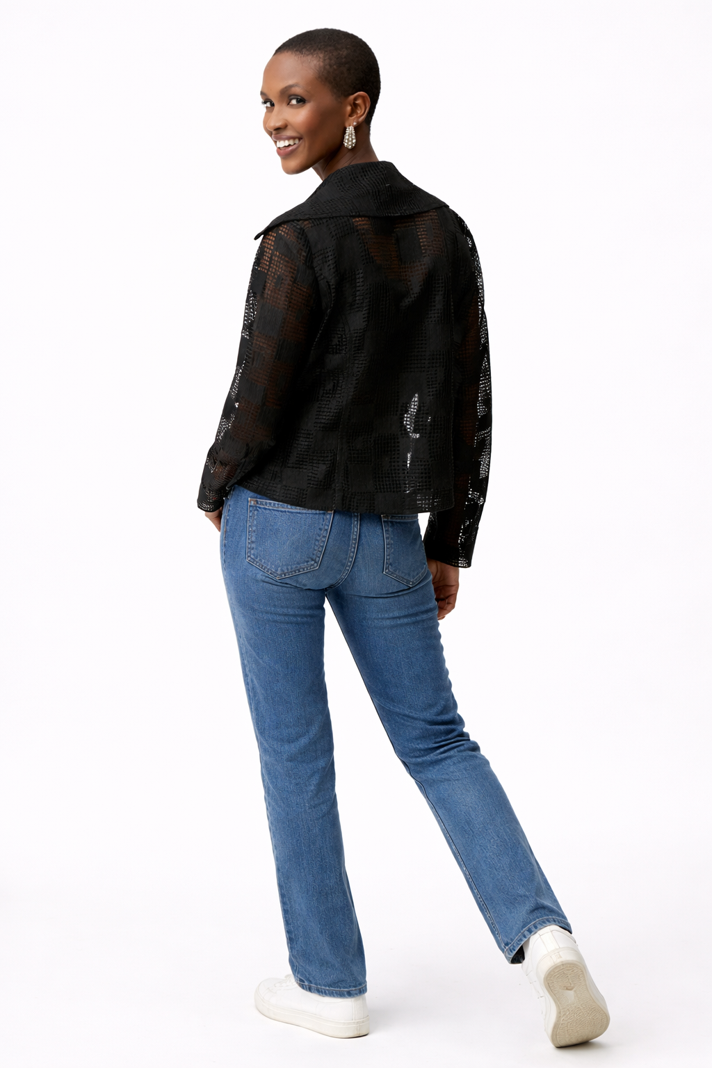 Blouson moto 261074 en filet géométrique avec fermeture éclair asymétrique  J.RIBKOFF