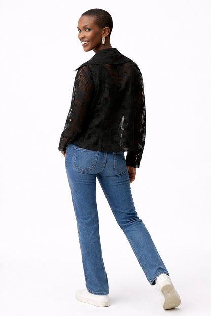 Blouson moto 261074 en filet géométrique avec fermeture éclair asymétrique  J.RIBKOFF