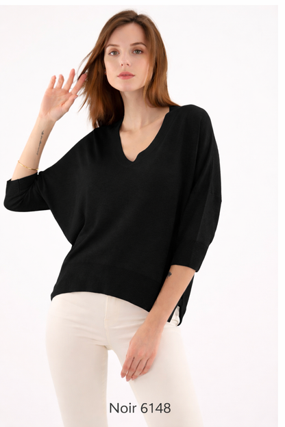 PULL ERIK  en SOIE et LIN avec col V  ESTHEME