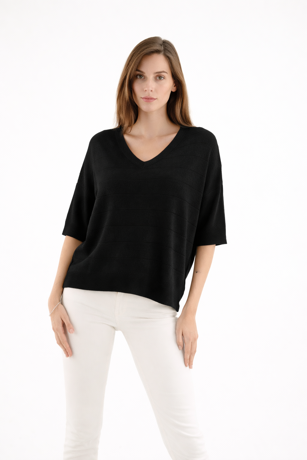 PULL ARVID en COL V avec Rayures ajourées  ESTHEME