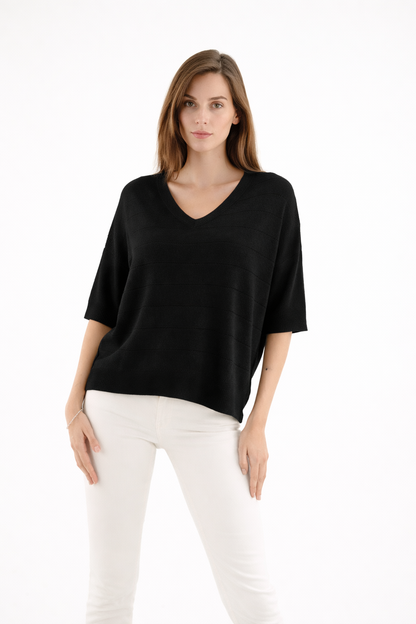 PULL ARVID en COL V avec Rayures ajourées  ESTHEME